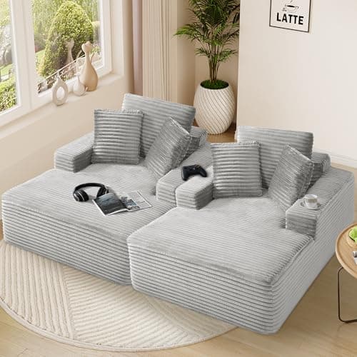 Dark Grey Oversized Faux Fur Chaise Lounge for Living Room - Comfy Backrest & 3 Pillows