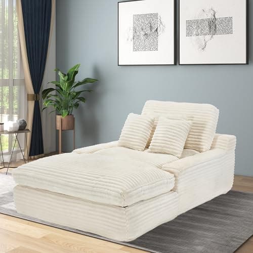 Beige Oversized Chaise Lounge Chair 75" Corduroy Comfy Sleeper Sofa Couch