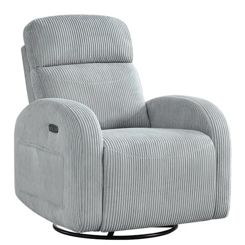 Cream White Power Recliner Glider with USB Ports & Double Pockets