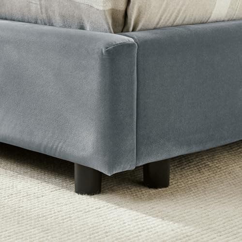 Antetek Gray Modern Tufted Velvet Full Size Corner Sofa Bed Frame