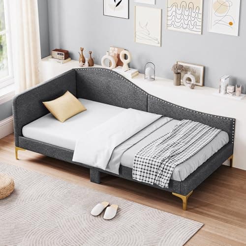 Giantex Beige Rivet-Tufted Twin Daybed with Storage Legs