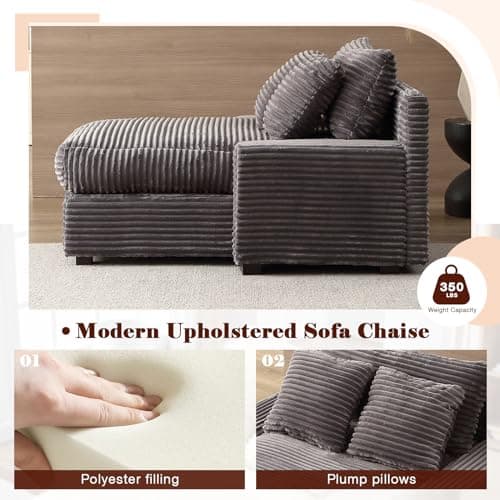 Antetek Grey 48" Corduroy Lounge Chair Sleeper Sofa