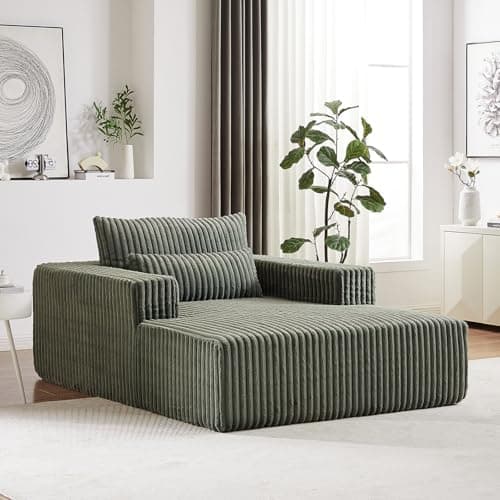 Beige Oversized Chaise Lounge Chair with Armrests & Pillows, Modern Couch for Living Room, Bedroom, Office