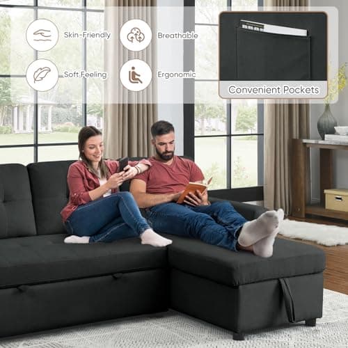 Reversible Sleeper Sectional Sofa with Pull-Out Bed for Small Living Rooms
