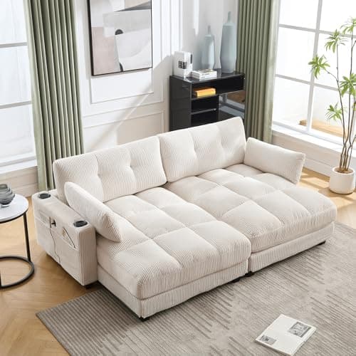 Yellow 91-inch Tufted Loveseat Sleeper Sofa with USB Ports & Cup Holders