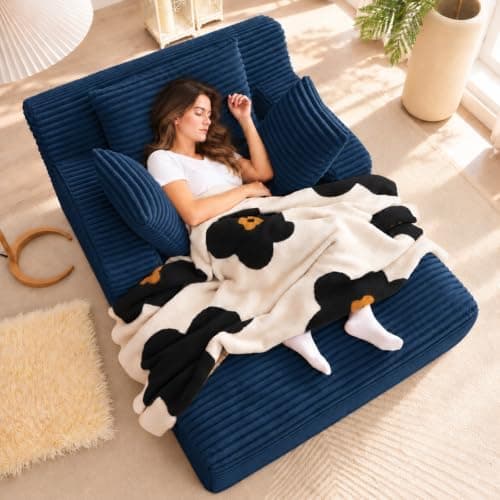 49" Chaise Lounge Indoor, Oversized Chaise Lounge Chair with 3 Comfy Pillows for Living Room Bedroom, Wide Arms Corduroy Fabric High-Density Foam No Assembly Required (White)