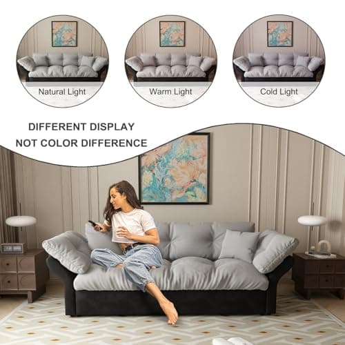 Luxury Grey 74.8" Pull Out Sofa Bed Velvet Couch (RV, Living Room)