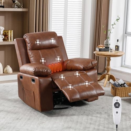 Rocking Recliner with Massage Heat, Faux Leather Nursery Chair - Grey