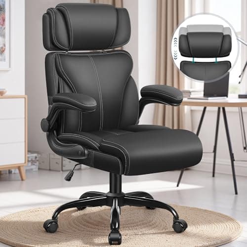Ergonomic Big and Tall Office Chair with Retractable Headrest and Breathable Leather