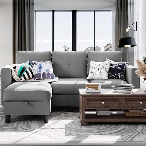 Shintenchi 79 Inch L-Shaped Sectional Sofa, Dark Grey, Living Room Essential
