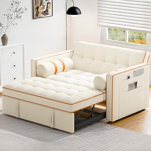 Pipishell 54" Sleeper Sofa Bed with Hidden Table & Charging Ports (Beige)