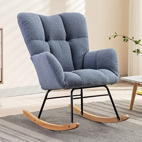 NIOIIKIT Kahaki Teddy Nursery Rocking Chair with High Backrest