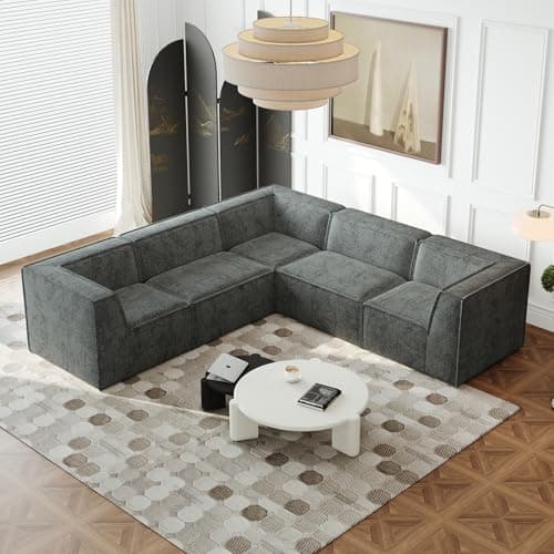 Antetek Grey L-Shaped Comfortable Modular Sectional Sofa, 5 Seater