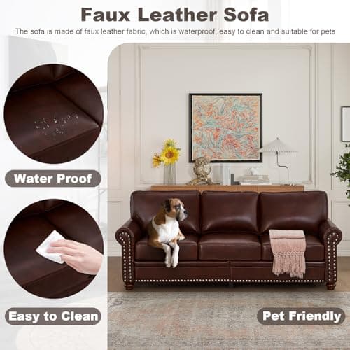 Burgundy Mid Century Modern 3 Seater Sofa with Storage