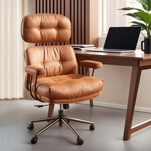 Ovios Mid-Century Modern Brown Suede Executive Chair with Thick Cushions and High Back