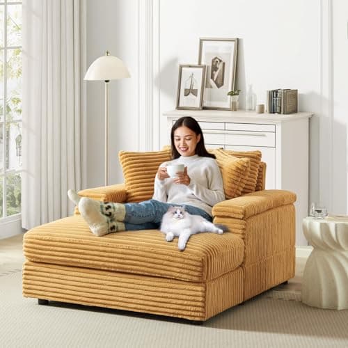 Upholstered Yellow Chaise Lounge Chair with Ottoman, 43.3" Corduroy Sectional