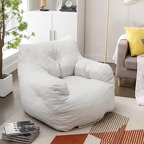 Bean Bag Chairs for Adults & Kids in Velvet Fabric, Beige