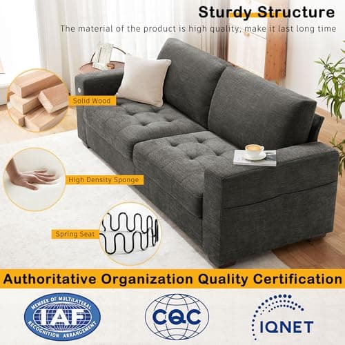 Hanherry 89" Living Room Sofa, Medium Firm Seat, USB Port, Chenille Fabric, Small Space