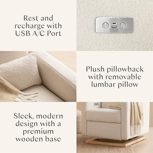 Babyletto Sigi Electronic Recliner and Glider in Ivory Boucle with Light Wood Base