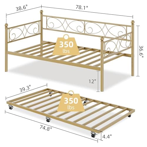 IDEALHOUSE Gold Twin Daybed with Trundle for Living Room and Guest Room
| Heavy Duty Metal IDEALHOUSE Gold Twin Daybed with Trundle for Space Saving Sleep in Bedroom
| IDEALHOUSE Gold Metal Trundle Bed Daybed Frame for Living Room and Bedroom