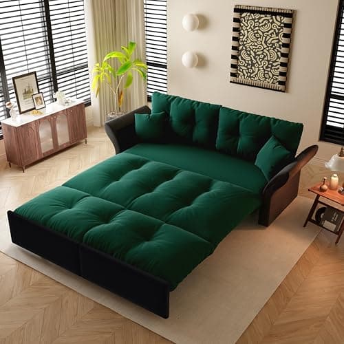 Eafurn 3-in-1 Convertible Pull-Out Sofa Bed Queen Size, Corduroy Lounge with Pillows & Storage