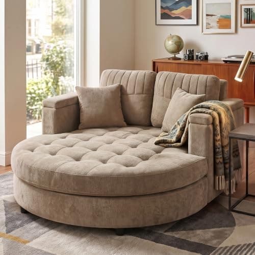 Modern 55" Oversized Chaise Lounger, Luxurious Chenille Fabric Single Sofa Chair with Pillows, Charge Station & Cup Holders for Living Room Apartment Offices (Blue Gray-55'')