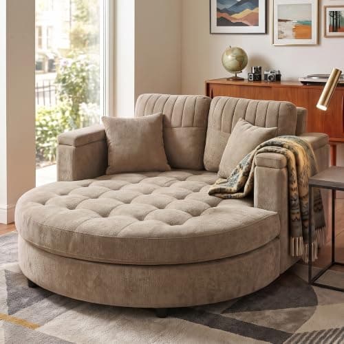 Modern 55" Oversized Chaise Lounger, Luxurious Chenille Fabric Single Sofa Chair with Pillows, Charge Station & Cup Holders for Living Room Apartment Offices (Blue Gray-55'')