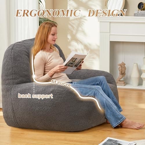 Homguava Giant Bean Bag Chair for Adults, Dark Grey Lazy Lounger with Filler Included