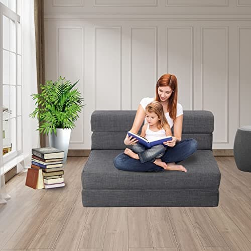 Queen Size Foldable Sofa Bed Memory Foam Dark Gray