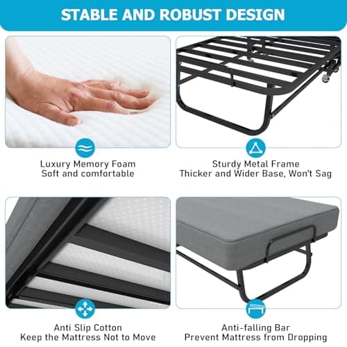 SADENICEL Portable Folding Bed with Memory Foam Mattress