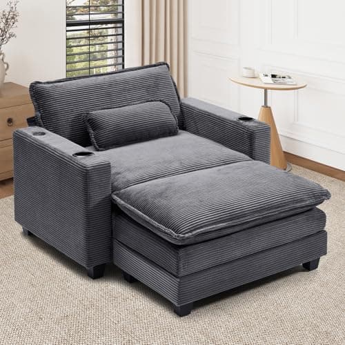 Oversized Fluffy Chaise Lounge Chair, Recliner Sleeper Sofa (Grey)