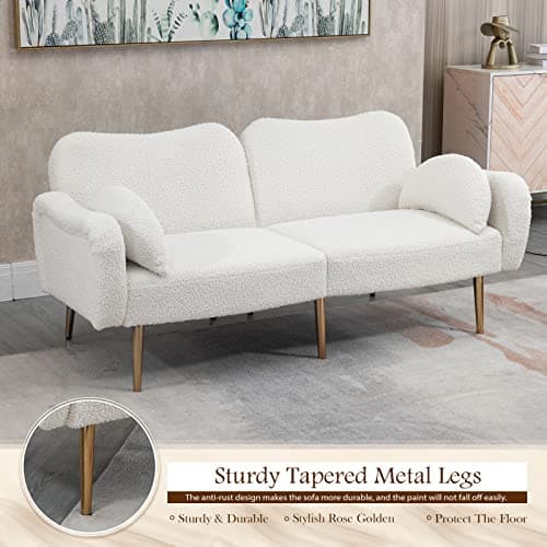 Modern Velvet Convertible Sofa Bed with Pillows and Adjustable Positions