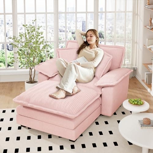48-inch Modern Pink Chaise Lounge Sofa with Ottoman & Pillows