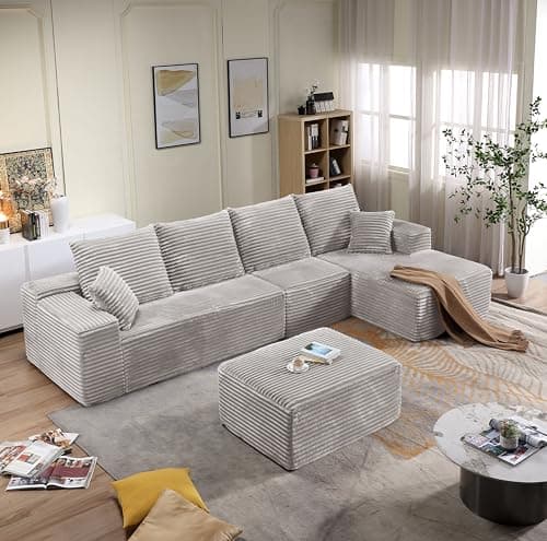 107" Grey Left-Facing Modular U-Shaped Couch with Chaise, No Assembly Required