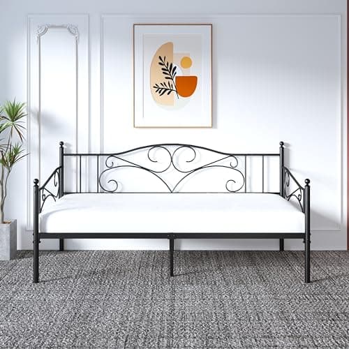 Twin Daybed Frame with Steel Slat Support - Black