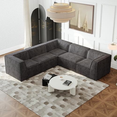 Antetek Grey L-Shaped Comfortable Modular Sectional Sofa, 5 Seater