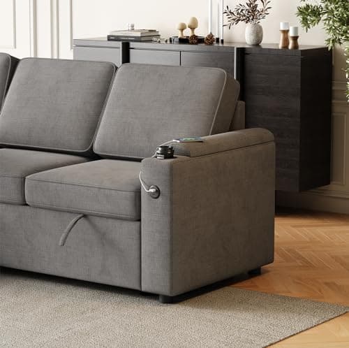 Antetek L-Shaped Sectional Sleeper Sofa, Grey with Storage & USB Port