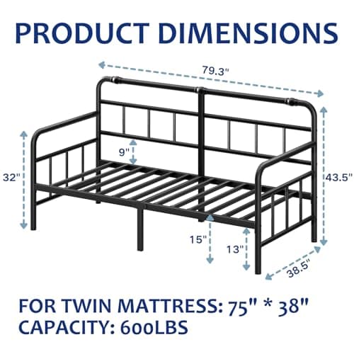 Metal Twin Bed Frame with Headboard - Heavy Duty Steel Slats, No Box Spring, Easy Assembly, Modern Design