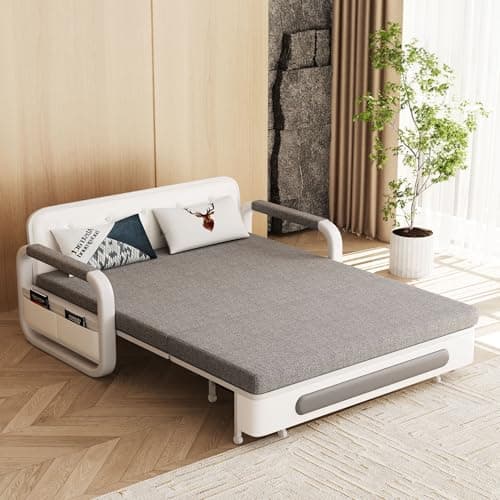 Gray/White Versatile RV Pull-Out Sofa Bed - Living Room and Small Spaces