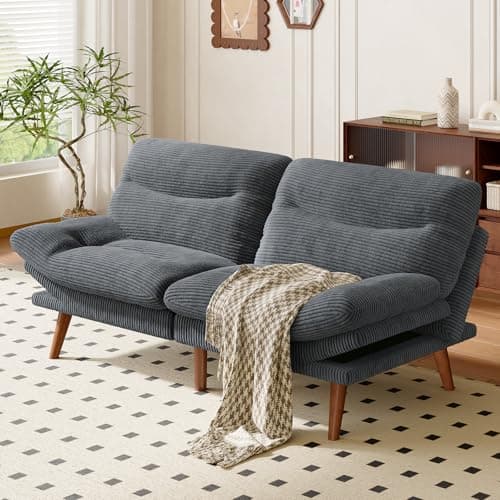 AMADA Vintage Adjustably Backrest Futon Sofa Bed, Grey Corduroy