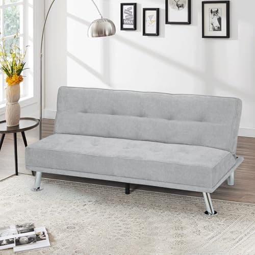 Athena Collection Grey 5 Position Reclining Futon Sofa Bed