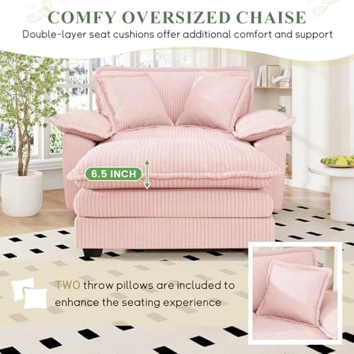 48-inch Modern Pink Chaise Lounge Sofa with Ottoman & Pillows