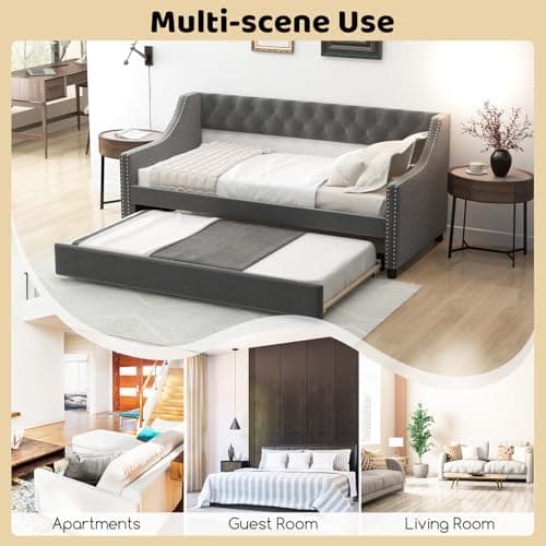 Giantex Button Tufted Twin Daybed with Wooden Support, Grey