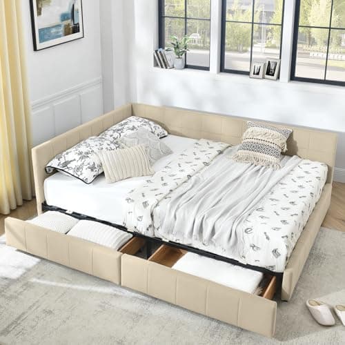 Antetek Modern Tufted Velvet Full Daybed with Storage Drawers, Blue