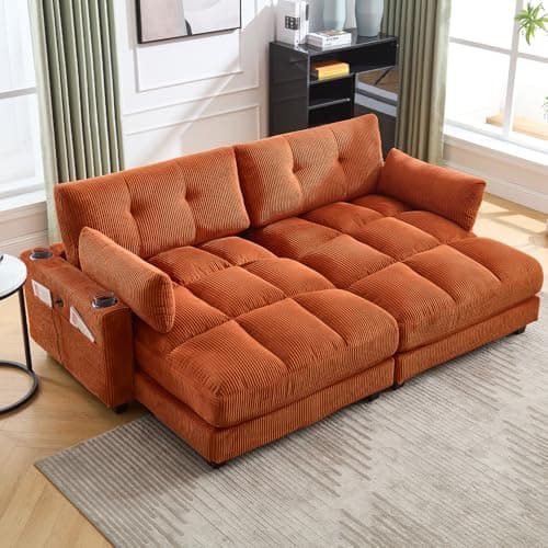 91" Orange Oversized Chaise Lounger with USB & Cup Holder for Living Room/Bedroom
