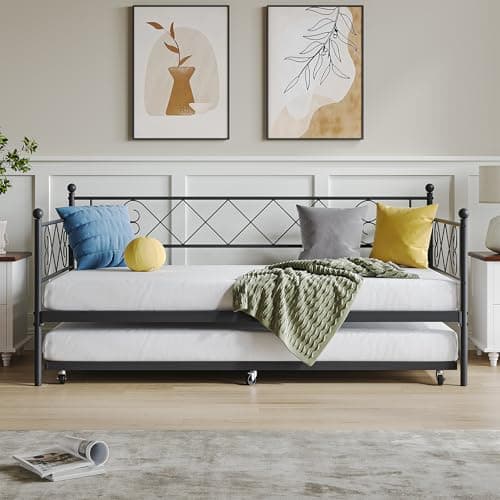 Metal Daybed with Trundle for Living Room, Bedroom and Guest Room