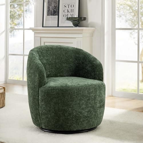 Antetek Ivory Chenille Swivel Chair, 360° Rotational Living Room Chair
