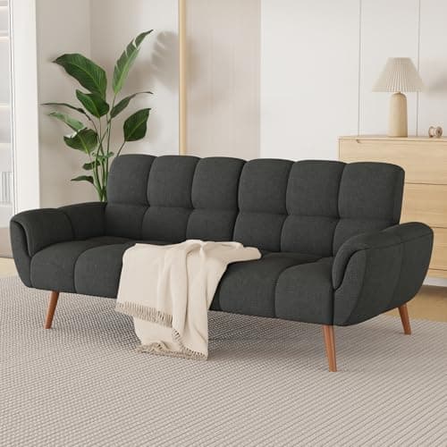 Modern Yellow Linen Futon Sofa Bed with Adjustable Backrests