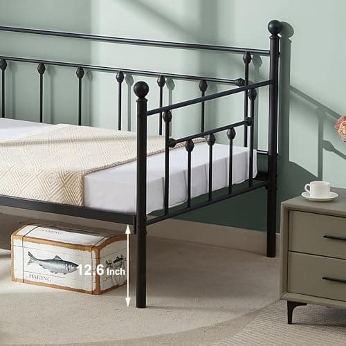 VECELO Heavy Duty Metal Daybed Frame, Twin Size with Headboard and Slats Support