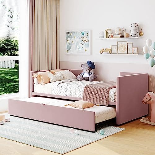 Gray Velvet Twin Daybed with Pop-Up Drawer & Backrest for Any Room